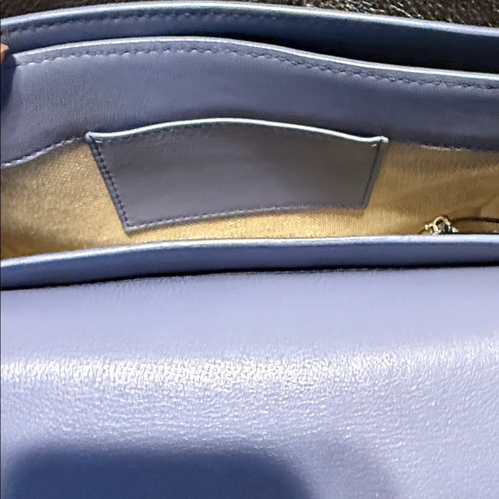 Carolina Herrera (NWOT) Leather Light Blue Structured Top-Handle Crossbody Bag - Picture 7 of 11